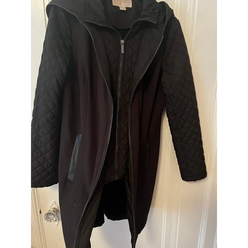 Michael Kors long coat jacket waterproof quilted sleeve hooded
